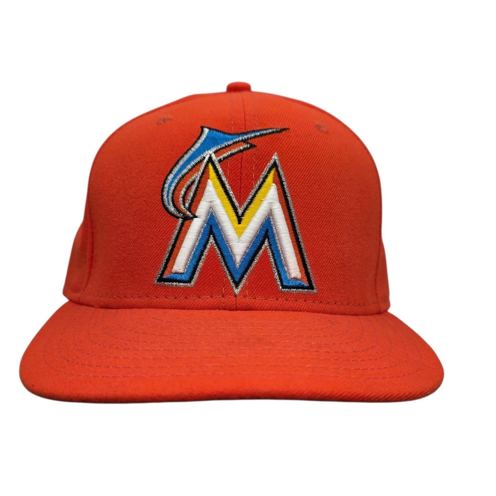 New Era Miami Marlins Orange 59FIFTY On Field Fitted Baseball Cap Size 7 3/8 MLB